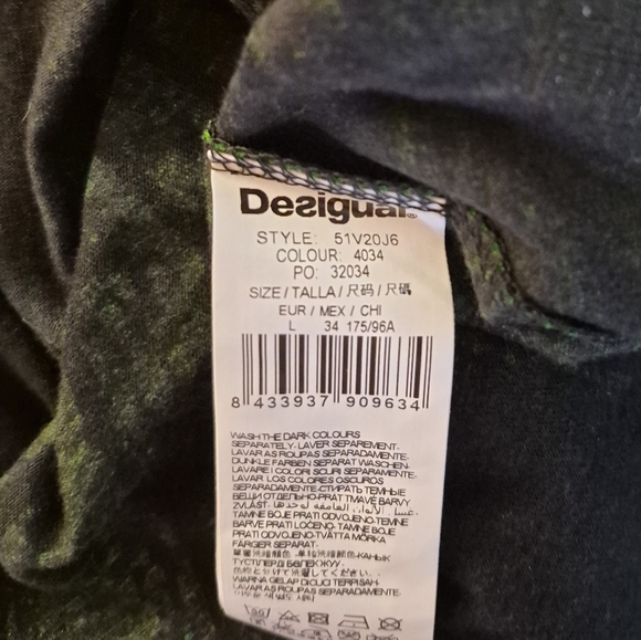 Desigual SAY SOMETHING NICE Dress Palm Leaf Print Sleeveless Black and Green L - Picture 6 of 8